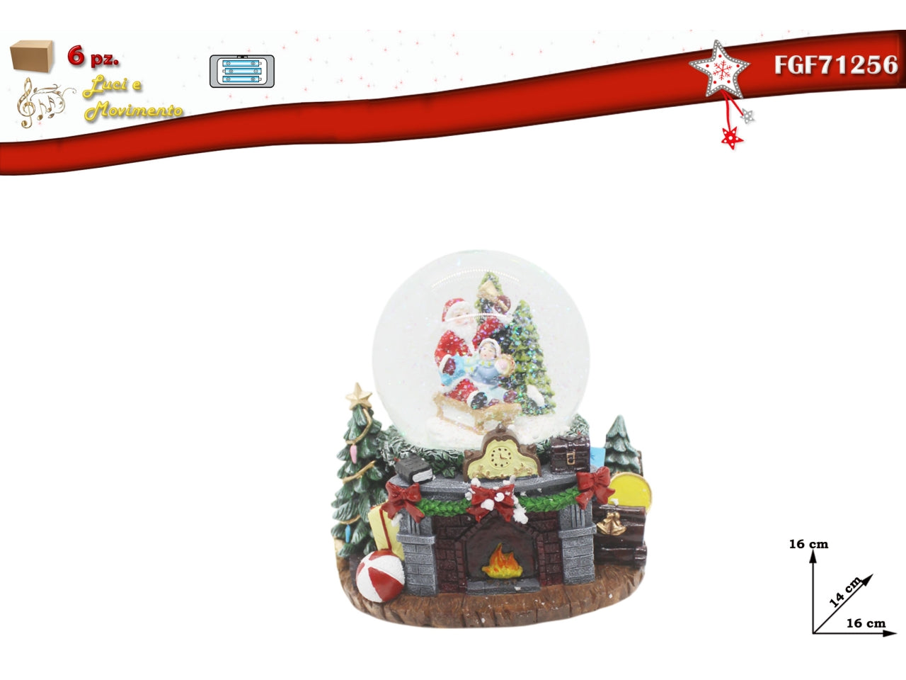 Ampolla con babbo natale e bimbi h.16cm luci musica e movimento