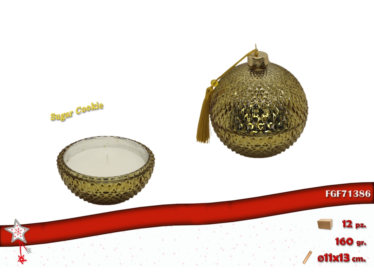 Candela palla in vetro 11cm oro profumata sugar cookie