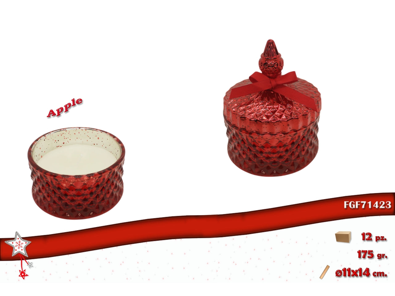 Candela cofanetto in vetro 11xh.14cm rossa profumata apple
