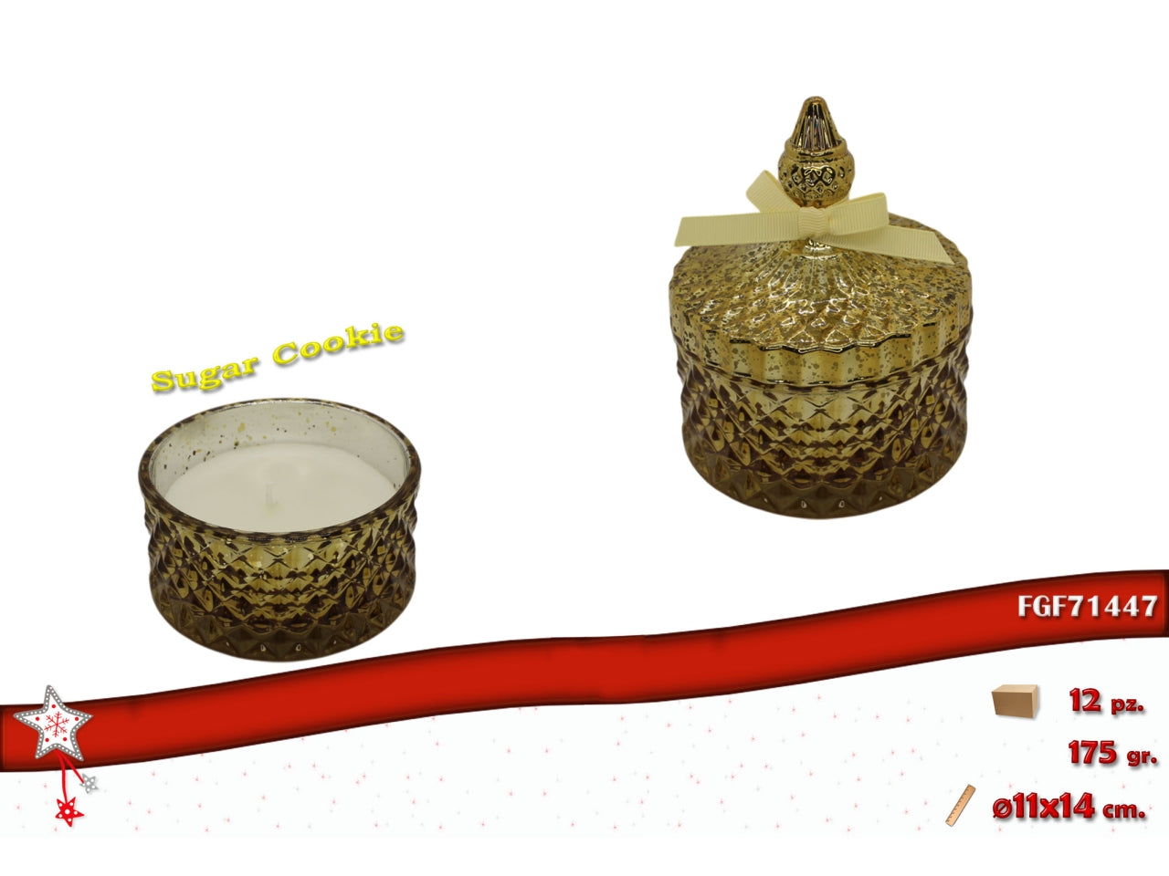 Candela cofanetto in vetro 11xh.14cm oro profumata sugar cookie