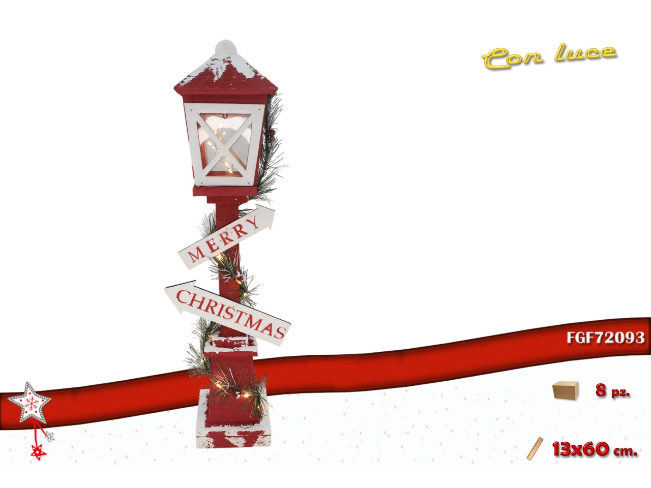 Lampione legno 13xh.60cm luminoso rosso