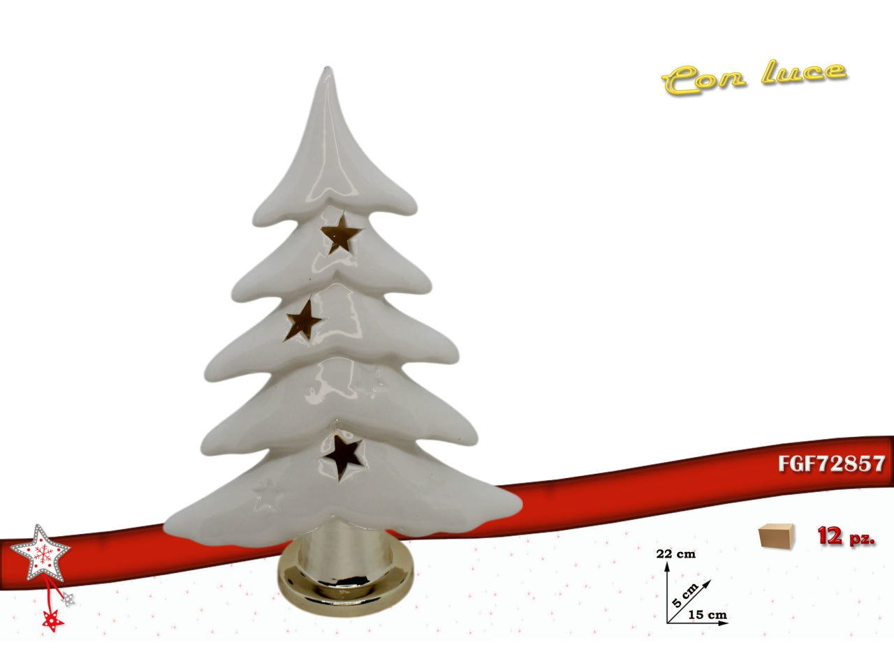 Albero 12xh.22cm in ceramica bianco con led