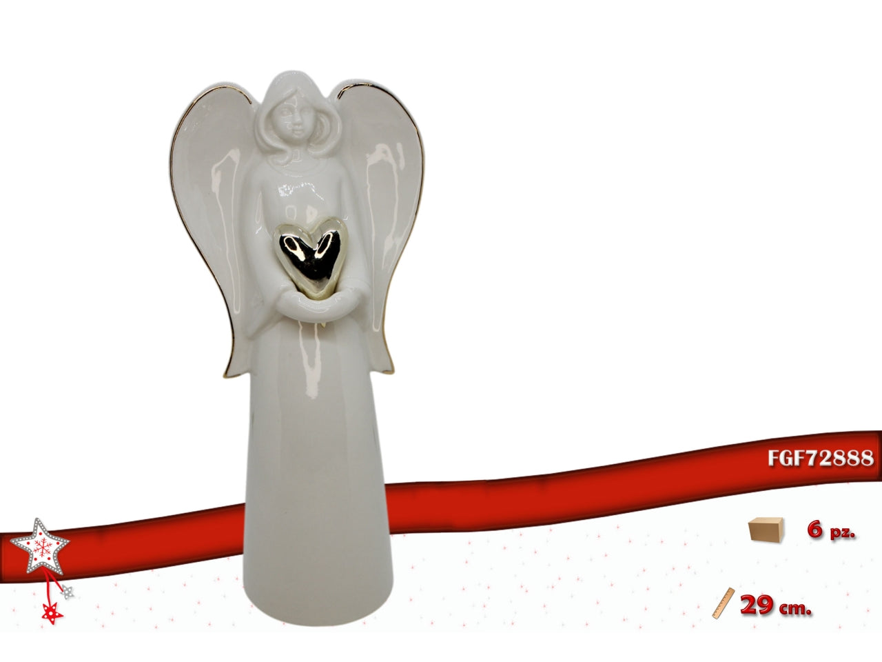 Angelo 29cm in ceramica con cuore