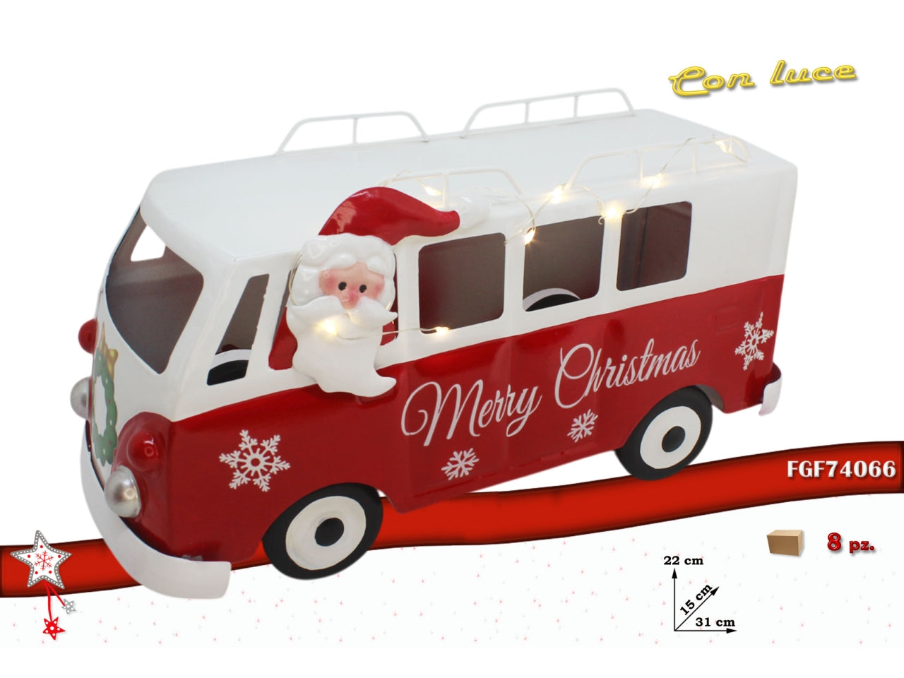 Camioncino babbo natale in metallo con led 31x15xh.22cm