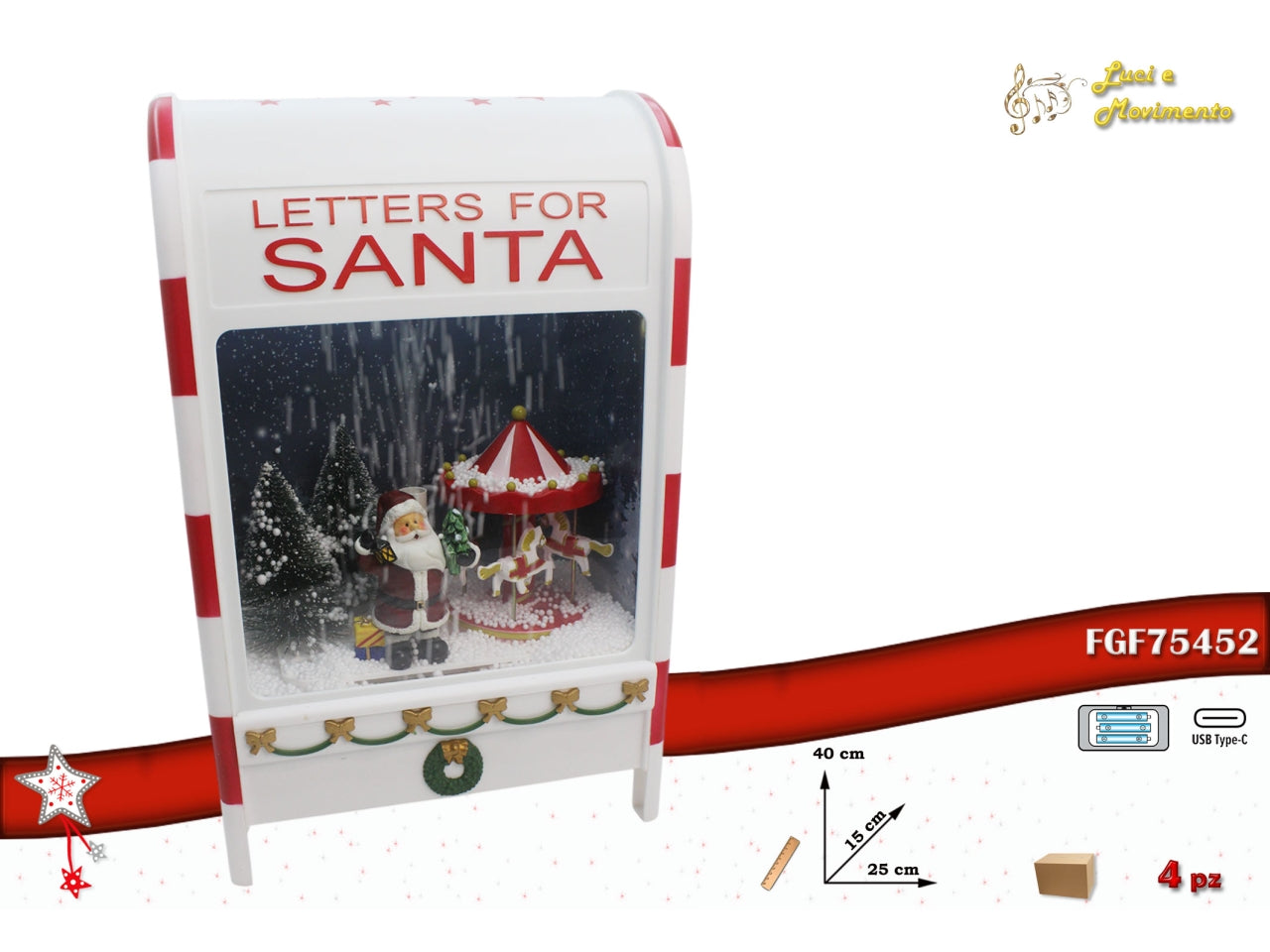 Cassetta postale con luci, musica e movimento h.40cm bianca