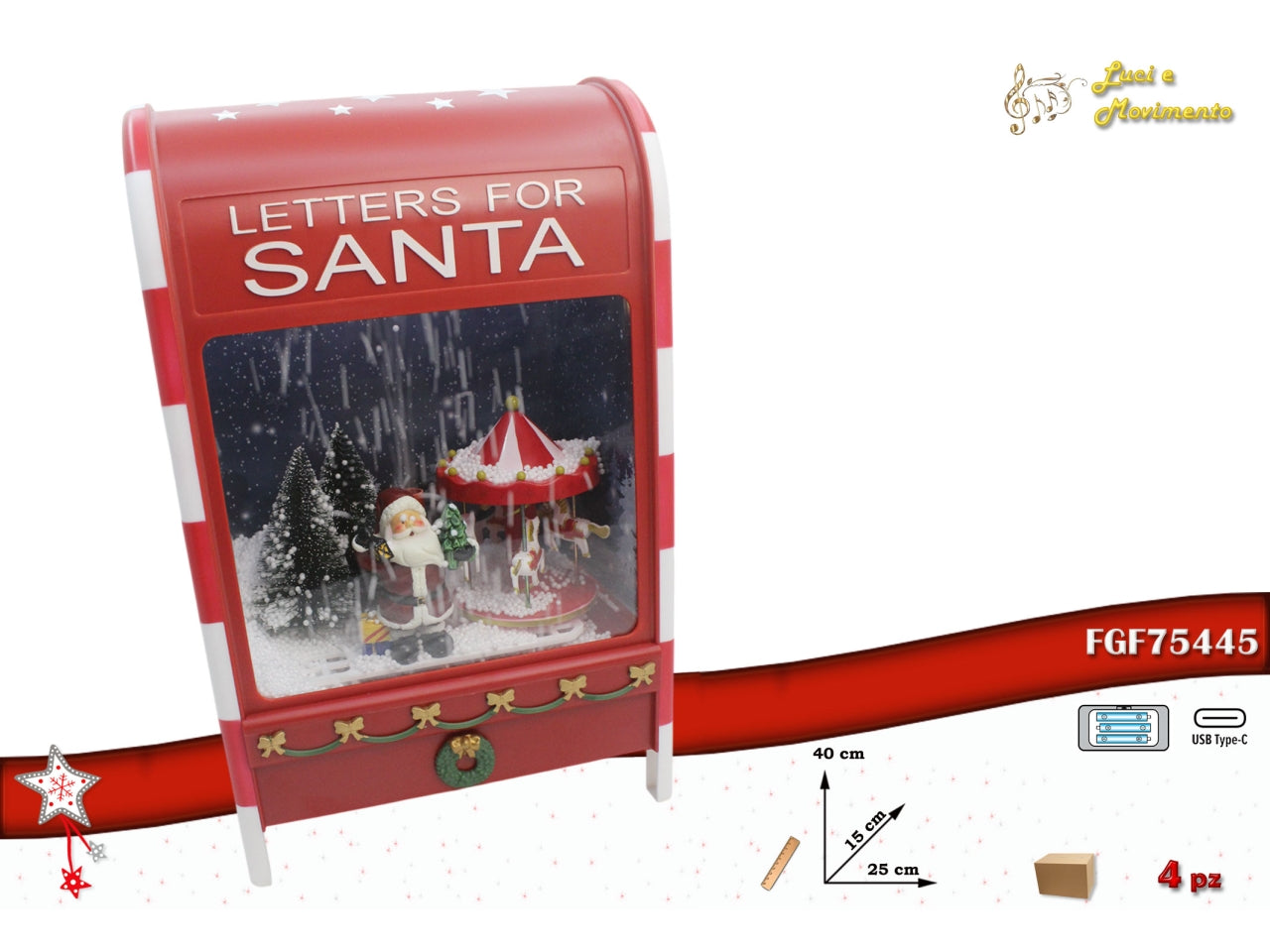Cassetta postale con luci, musica e movimento h.40cm rossa