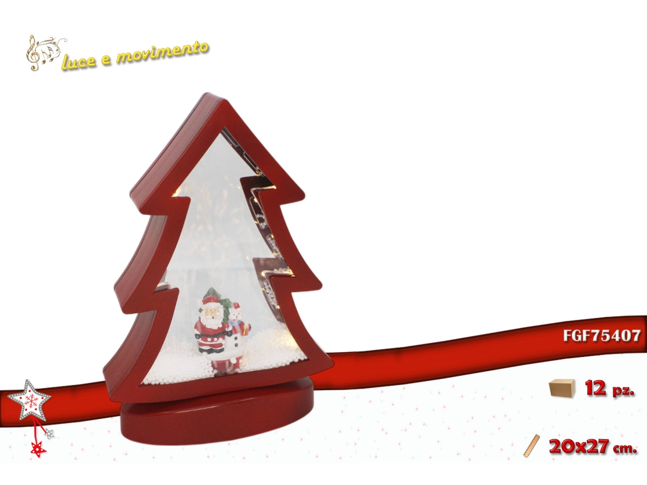 Albero lanterna con movimento, musica e led 20x27cm rosso
