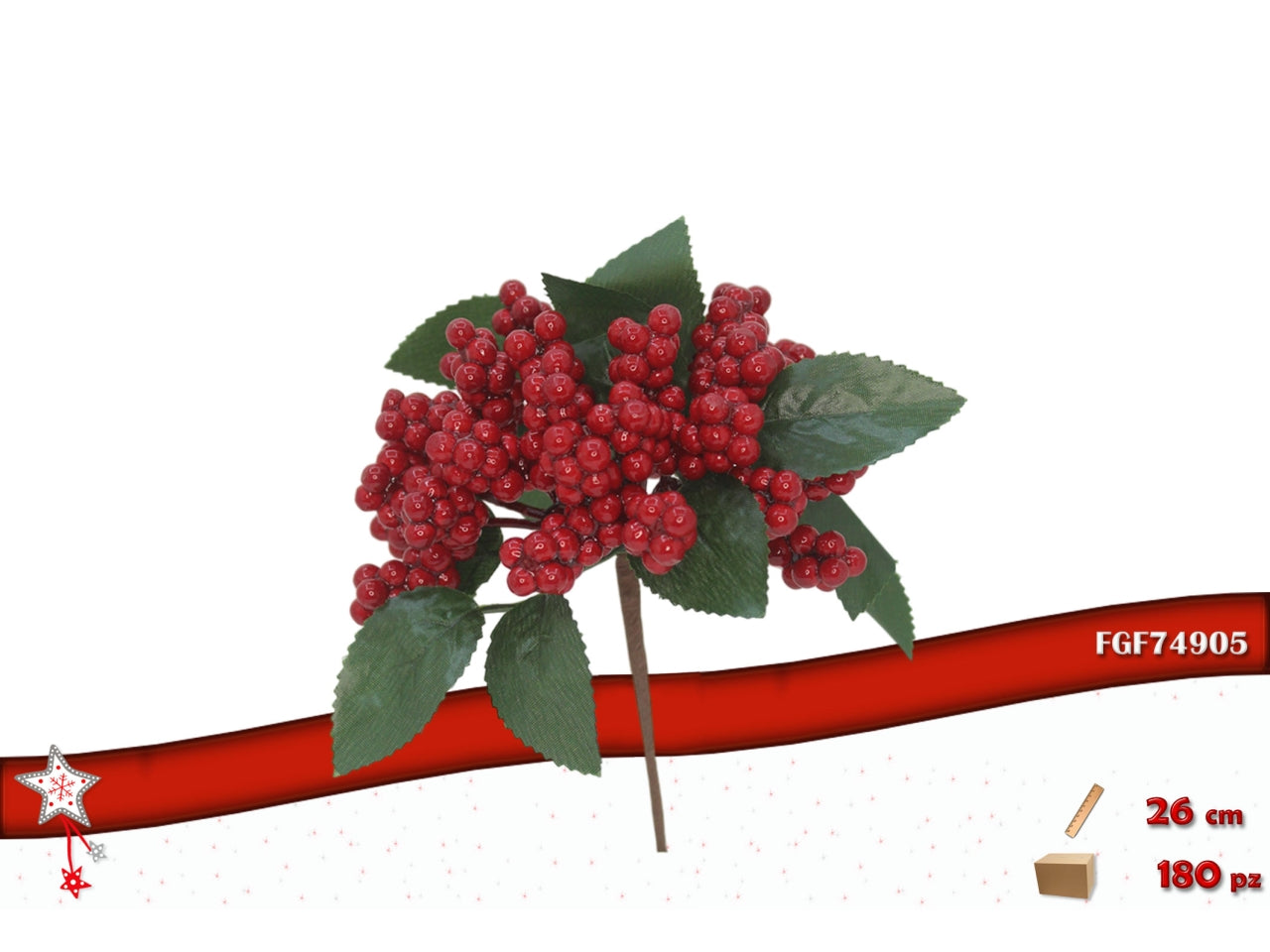 Pick 26cm con bacche rosse e foglie