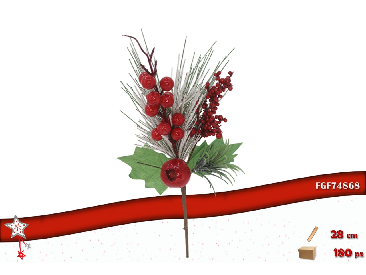 Pick 28cm con bacche rosse e rami innevati