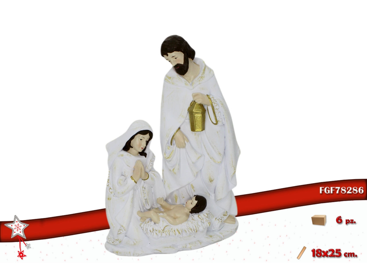 Nativita' 18x25cm in poliresina bianco e oro