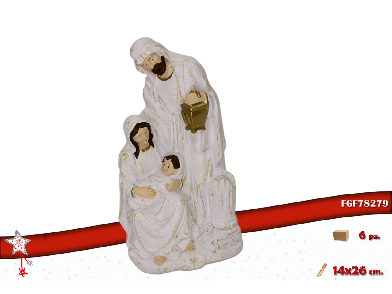 Nativita' 14x26cm in poliresina bianco e oro