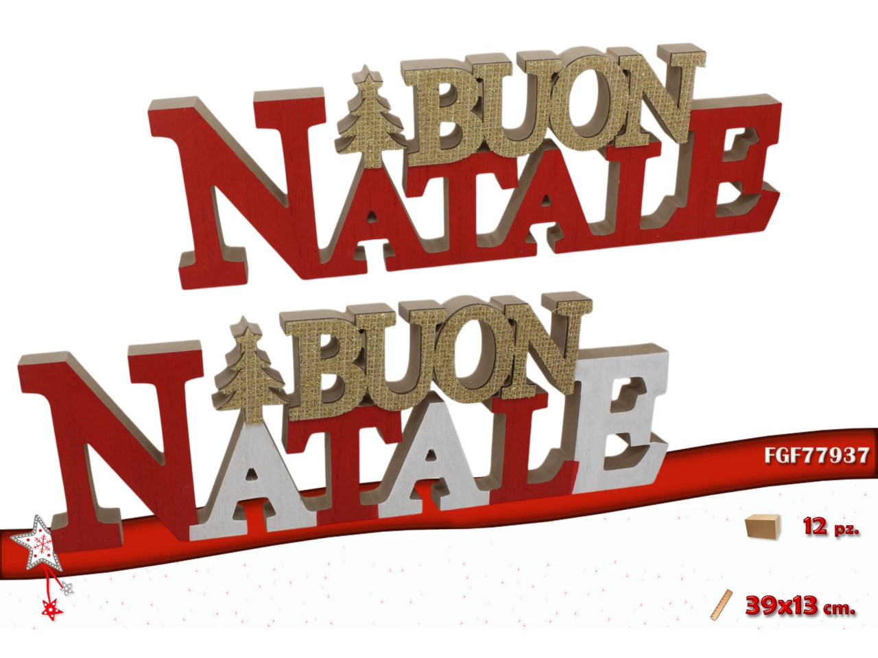Scritta buon natale in legno 39x13cm