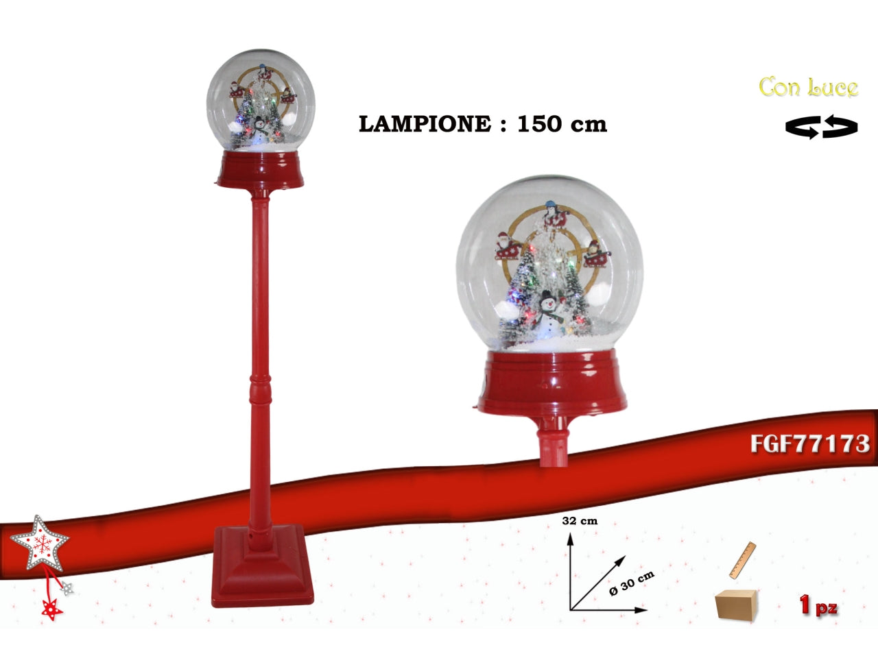 Lampione con ampolla 150cm, musica, movimento e led