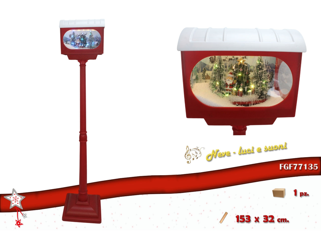 Lampione con casetta postale 153cm musica, movimento e led