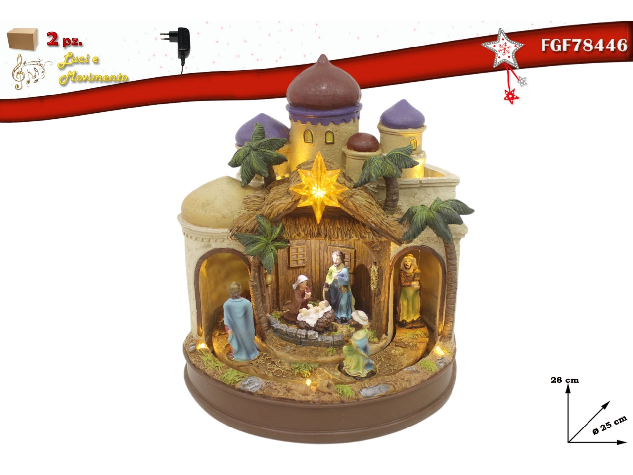 Nativita' con movimento, led e musica 25xh.28cm