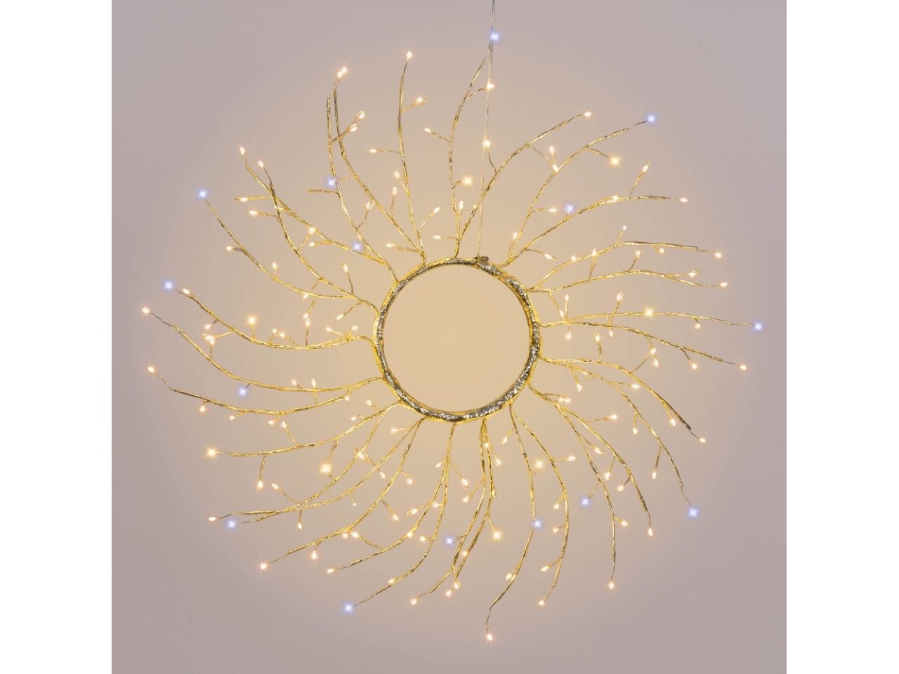 Corona tiglio ramo champagne 45cm con 160microled bianco caldo e bianco freddo con gioco di luce automatico flash led diamond per uso interno/esterno IP44