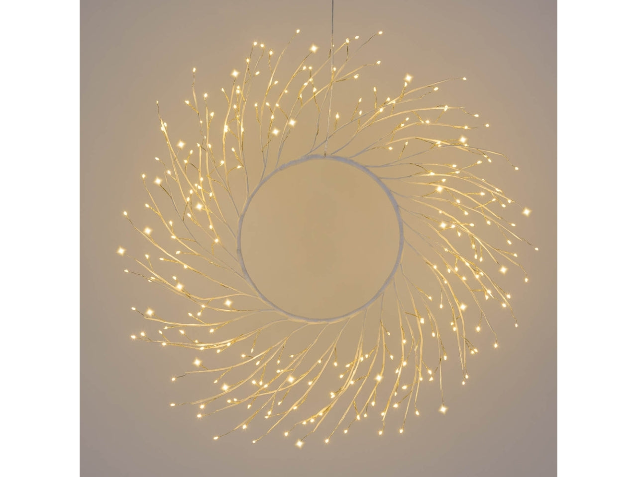 Corona tiglio ramo bianco 60cm con 260microled bianco caldo, gioco di luce automatico flash led diamond per uso interno/esterno IP44