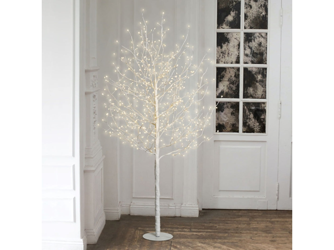 Albero leccio ramo bianco 150cm diametro 90cm con 640microled bianco caldo e gioco automatico flashled diamond per uso interno/esterno IP44