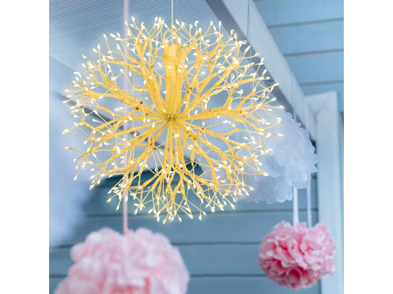Sfera riccio 30cm ramo champagne a ciuffi 384microled bianco caldo e gioco di luce flashled diamond per interno/esterno IP44