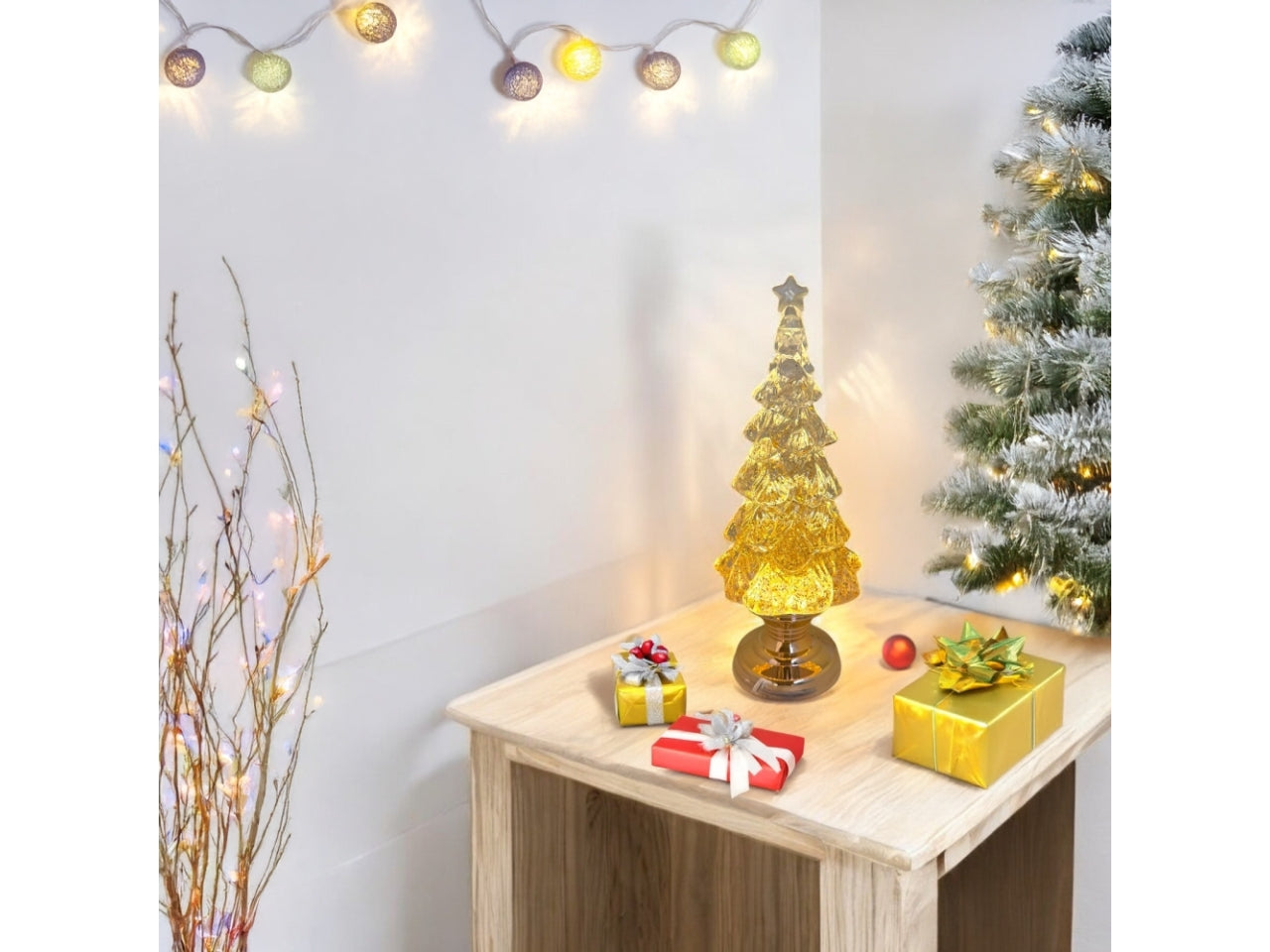 Albero glitter 32cm con led bianco caldo a batteria