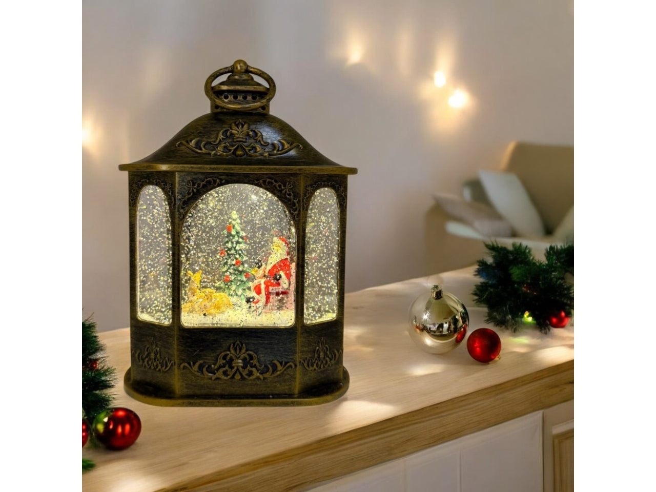 Lanterna brunita 21cm luminosa scintillante con glitter nell'acqua, musica a batteria