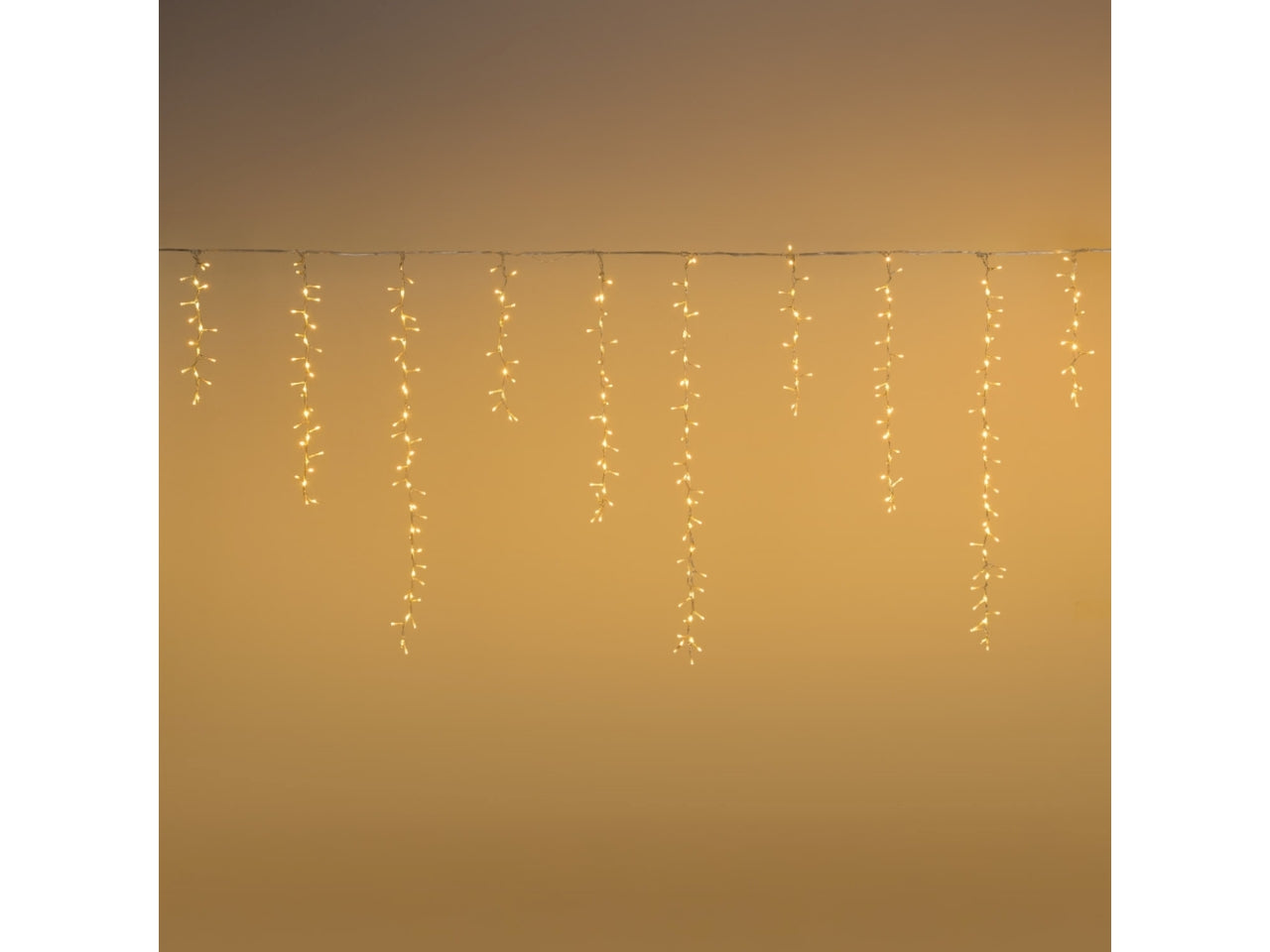 Tenda cluster 340x80cm 576 led bianco caldo e gioco di luce rincorrente bianco caldo, cavo trasparente per uso interno/esterno IP44