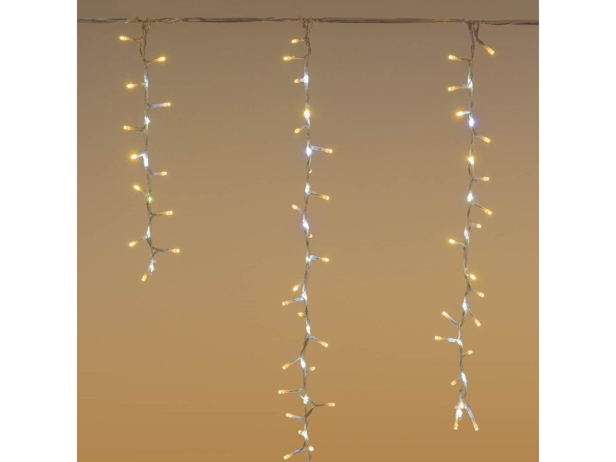 Tenda cluster 340x80cm 576 led bianco caldo e gioco di luce rincorrente bianco freddo, cavo trasparente per uso interno/esterno IP44
