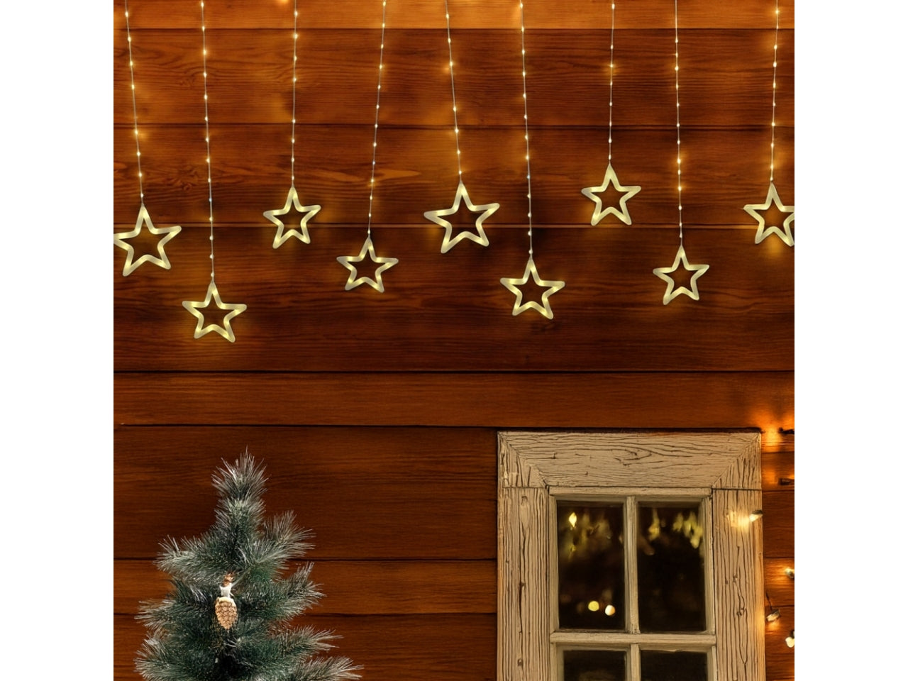 Tenda 325x115cm 392led con 14stelle bianco caldo e gioco di luce flashled diamond bianco freddo, cavo trasparente per uso interno/esterno