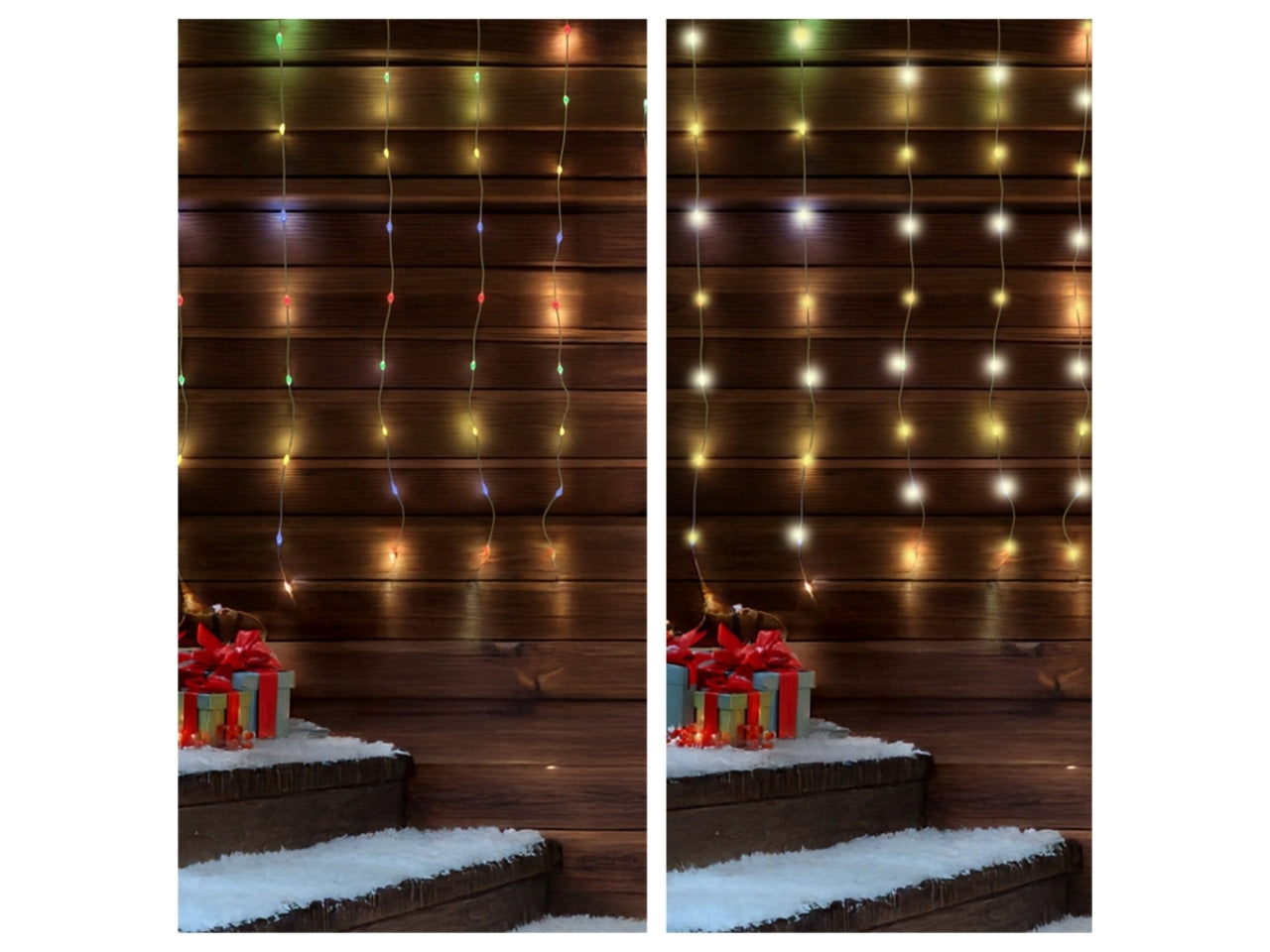Tenda 5x1mt 200led dual color bianco caldo e multicolor, cavo trasparente per uso interno/esterno