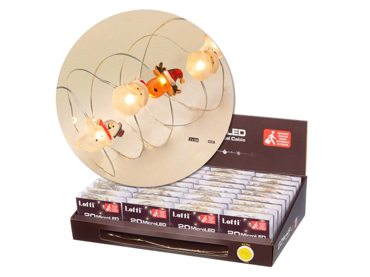 Filo metallo argento 20microled bianco caldo con appicazioni assortite a batteria