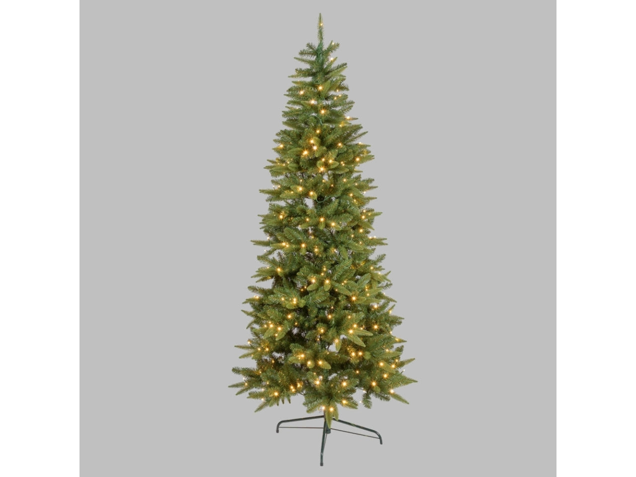 Albero slim prelit 210cm diametro 92cm, 1025 punte verde, 400led bianco caldo, per uso interno/esterno e giochi di luce