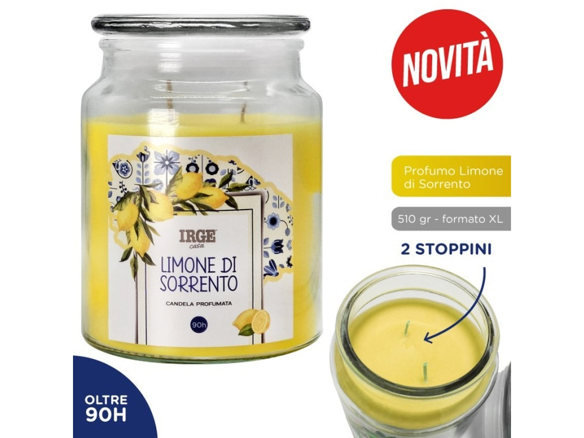 Candela in vaso di vetro con coperchio, profumazione limone di sorrento 510gr