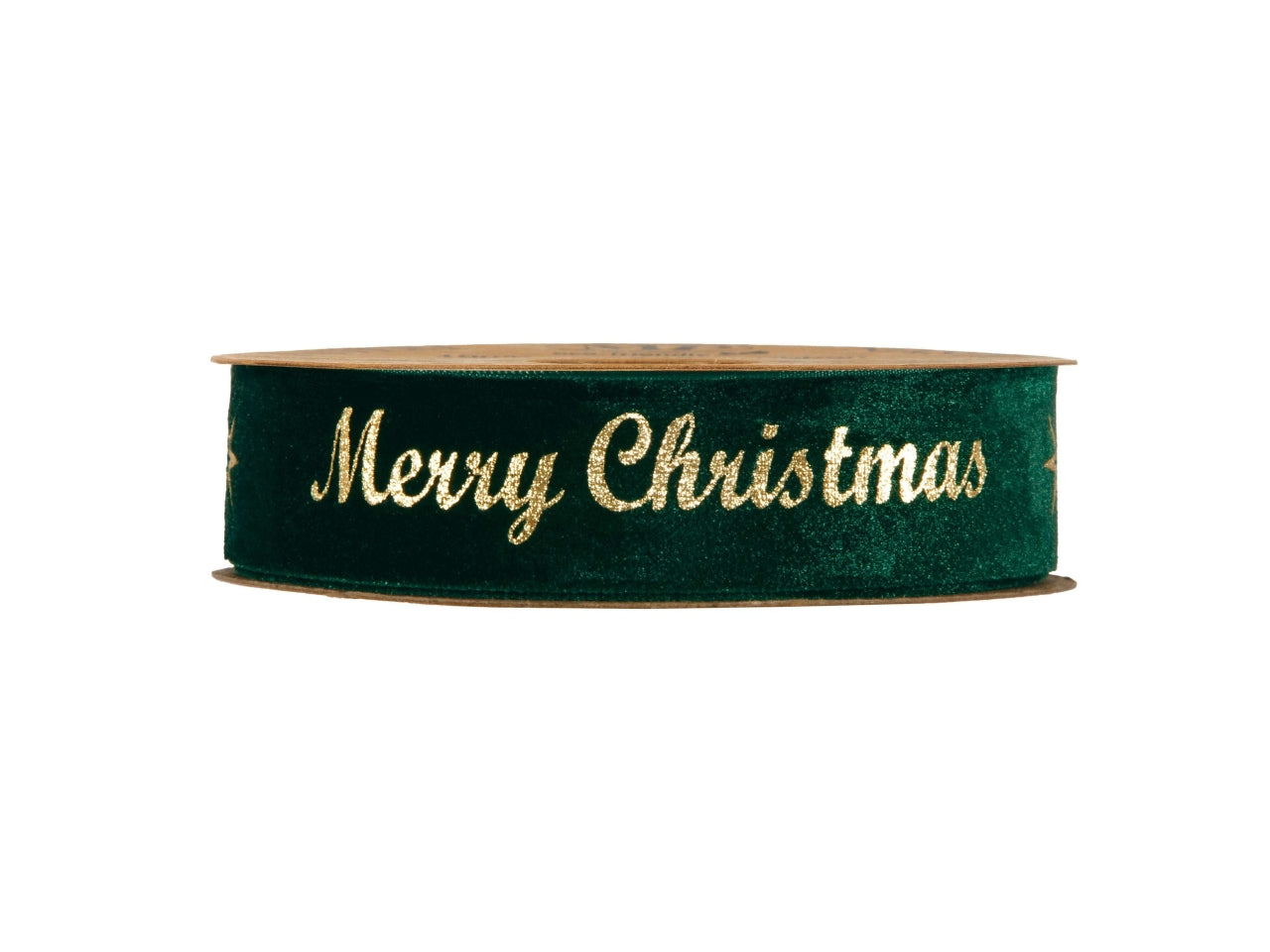 Nastro in velluto verde scuro con scritta merry christmas oro 2,5cmx10mt