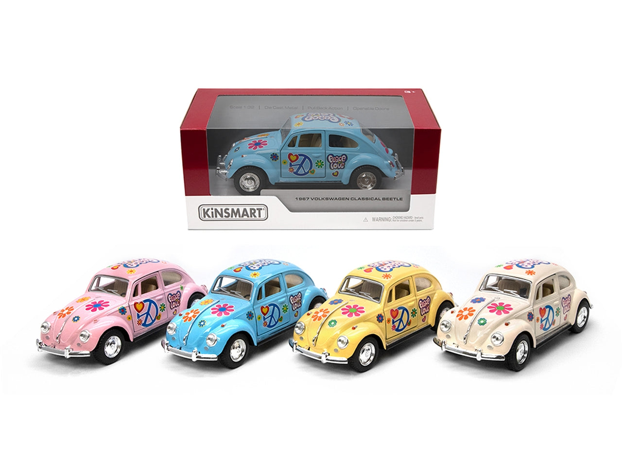 Auto in scala 1:32 1967 volkswagen classical beetle con scritte pastello