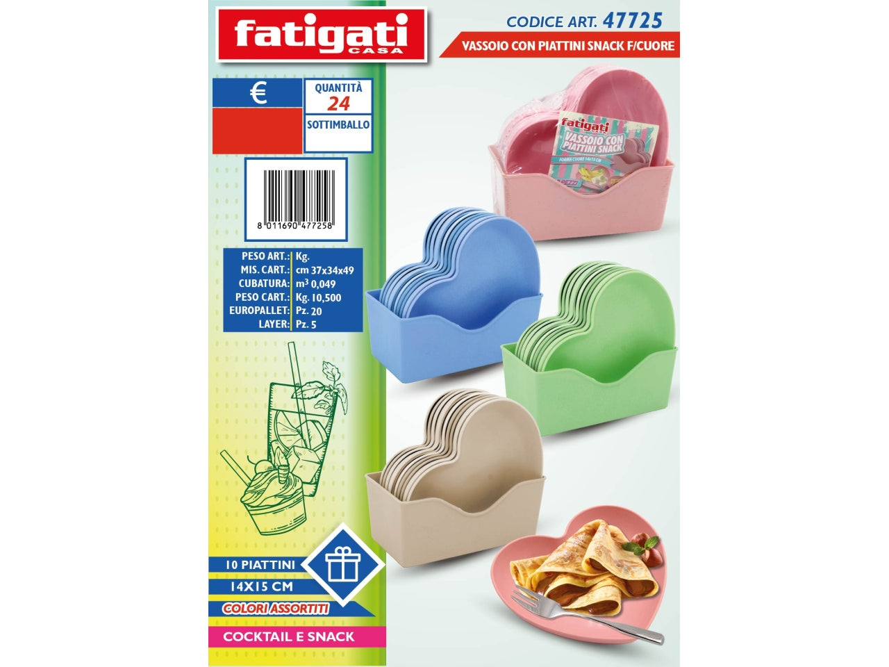 Vassoio con 10 piattini snack cuore