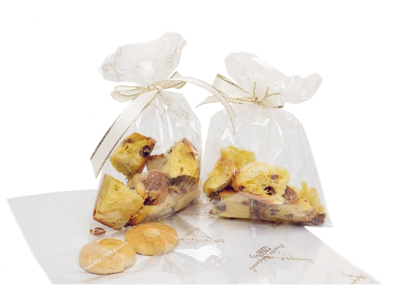 Buste trasparenti con scritta prodotto artigianale oro 16x25cm per uso alimentare in confezione da 50 pezzi