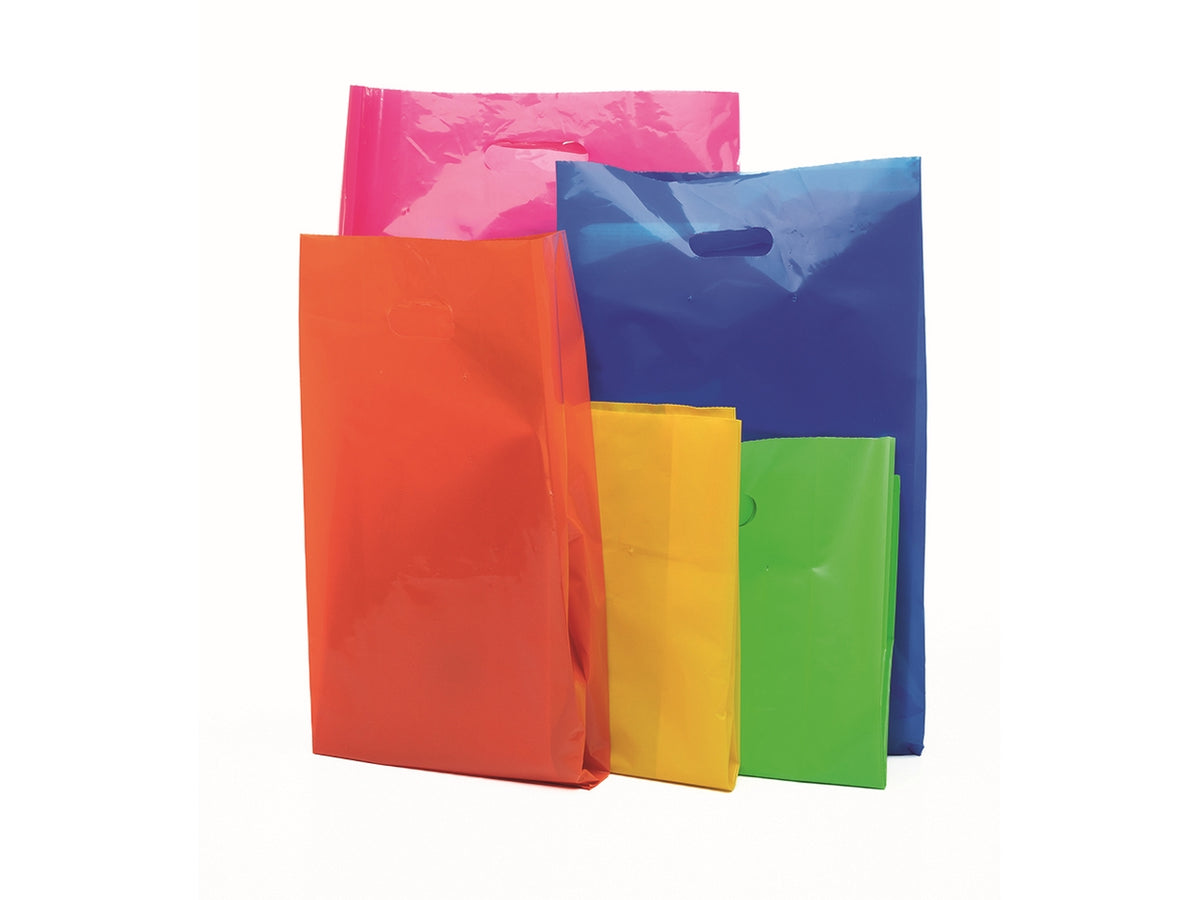 Buste colours bags tinta unita con manico e soffietto 30x50+5cm in confezione da 100 pezzi assortiti