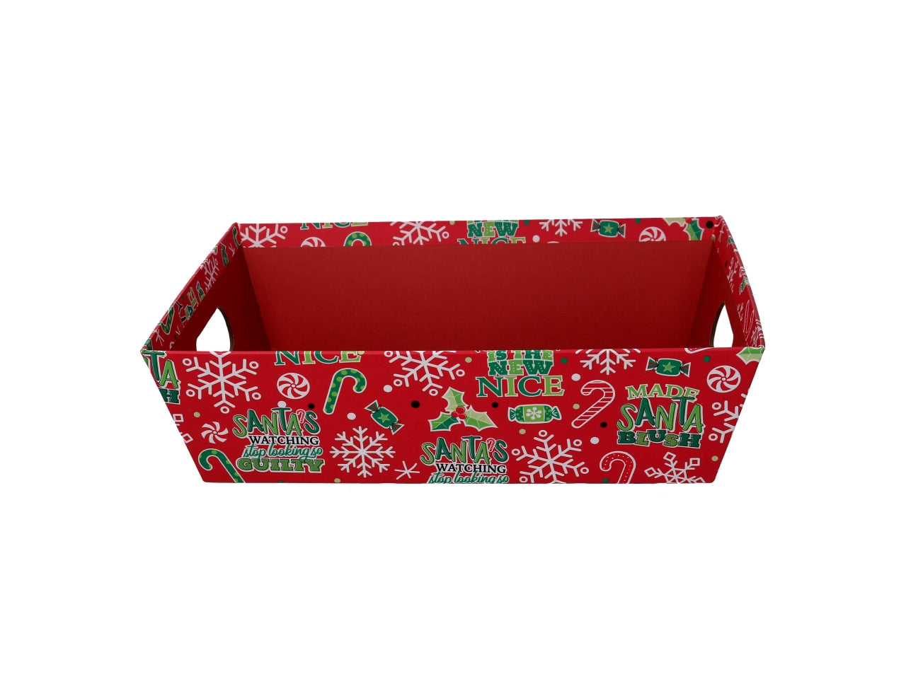 Cesta in cartone rettangolare con fiocchi di neve 38x27xh7cm rosso