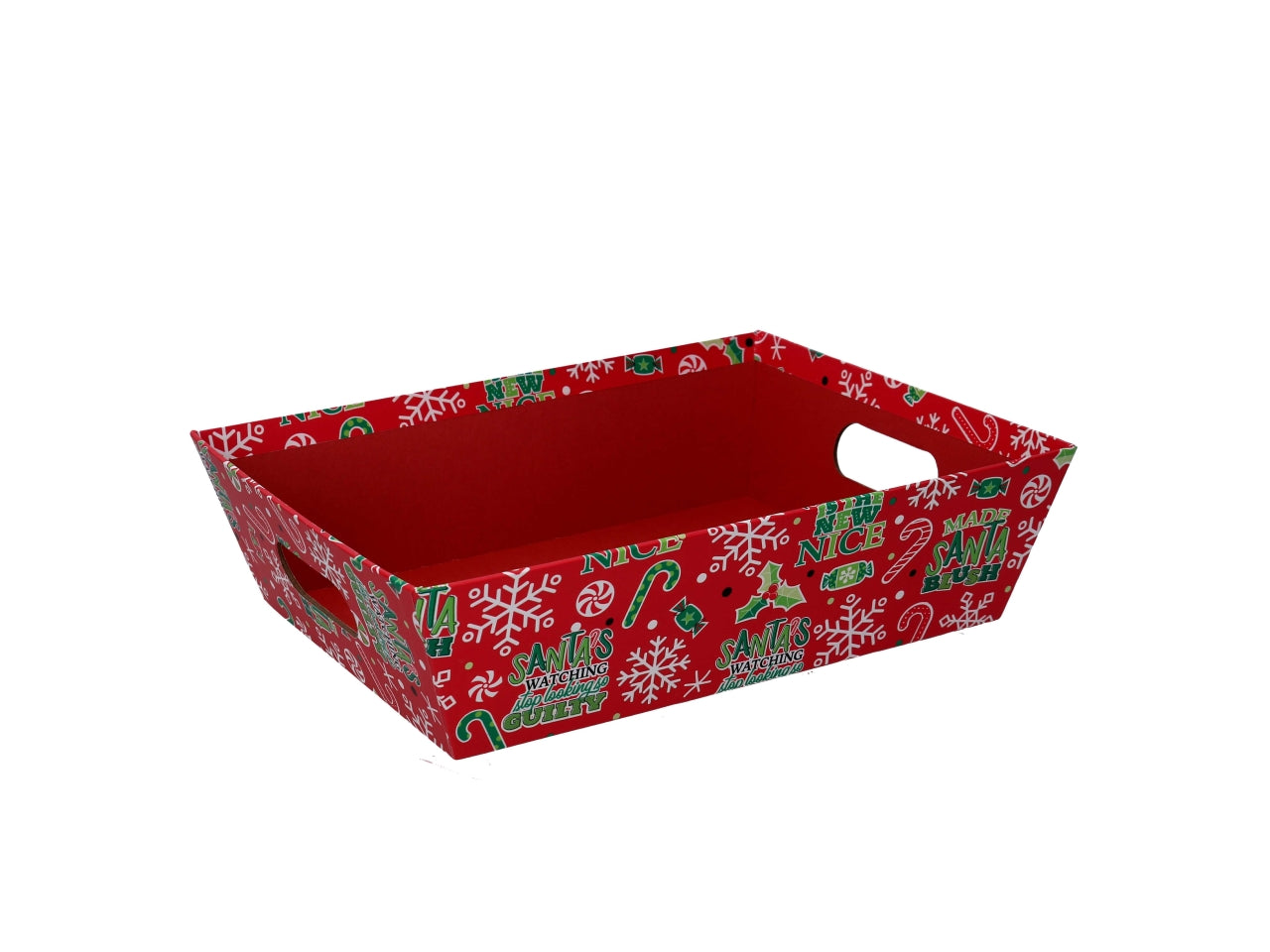 Cesta in cartone rettangolare con fiocchi di neve 38x27xh7cm rosso