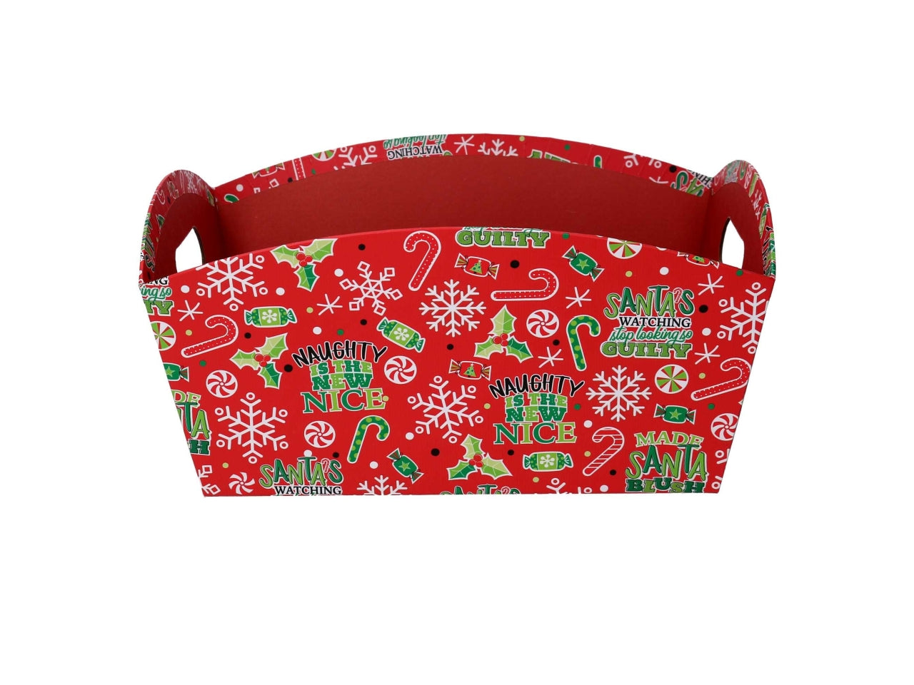 Cesta in cartone rettangolare con fiocchi di neve 40x27xh15cm rosso