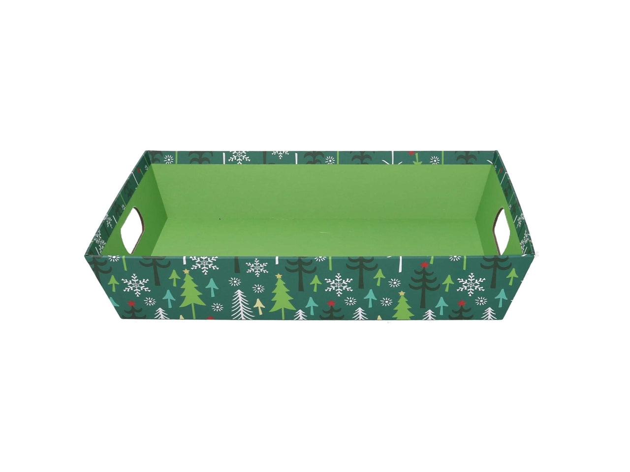 Cesta in cartone rettangolare con alberi 35x26xh7cm verde