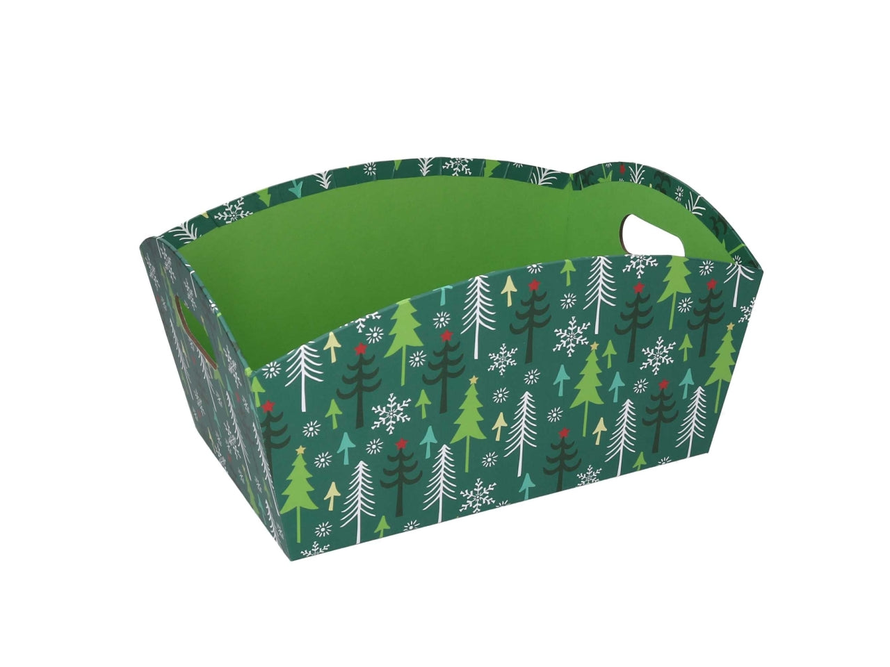 Cesta in cartone rettangolare con alberi 30/31,5x22xh15cm verde