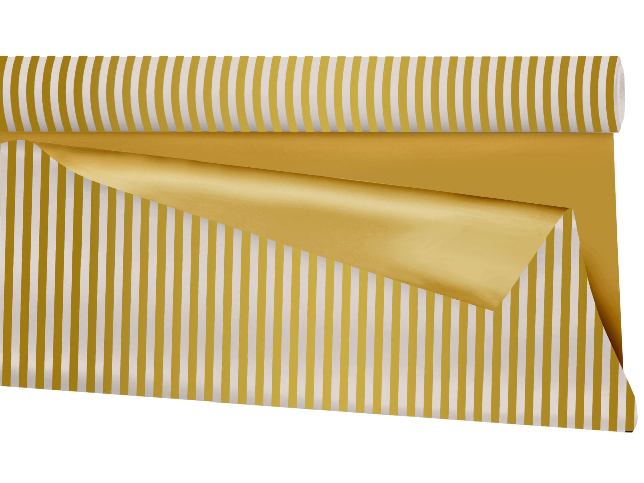 Bobina carta regalo a strisce bianche e oro in plastica, double face 1x25mt