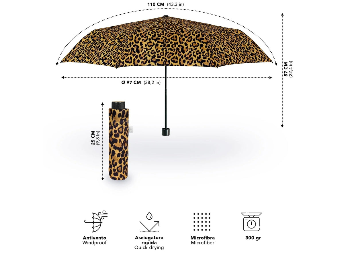 Ombrello donna mini 54cm manuale leopardo