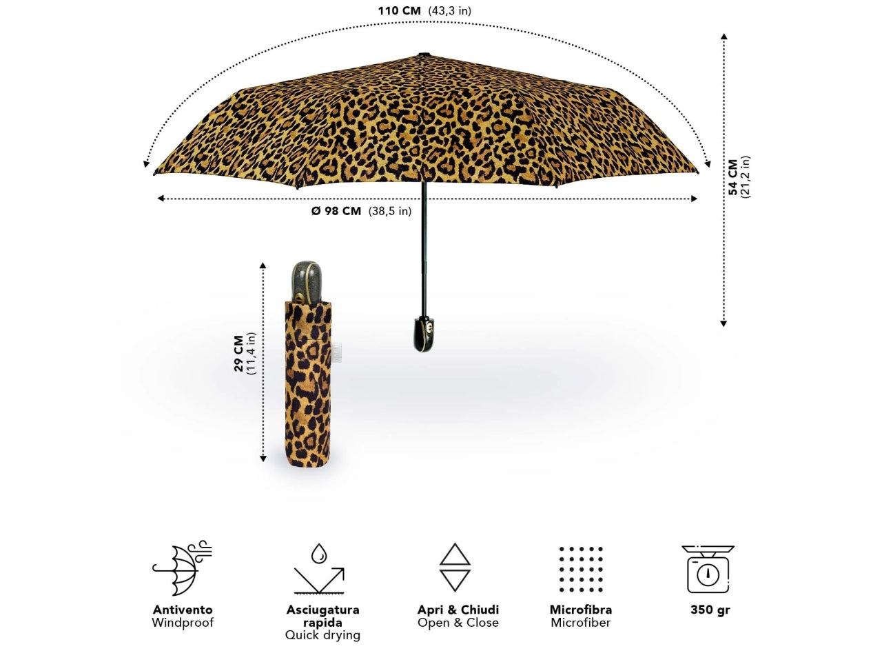Ombrello donna mini54cm automatico leopardo