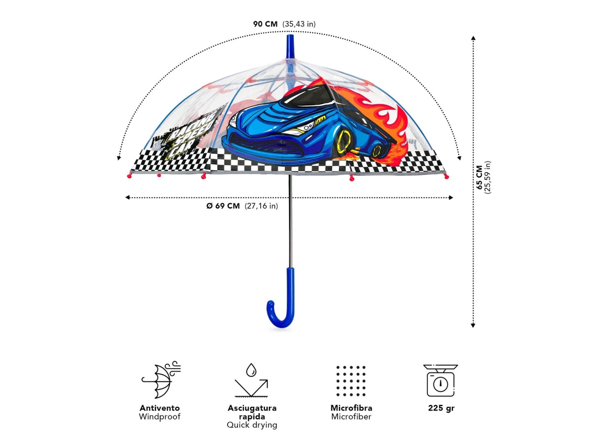 Ombrello kids manuale 45cm cupola Racing car kids