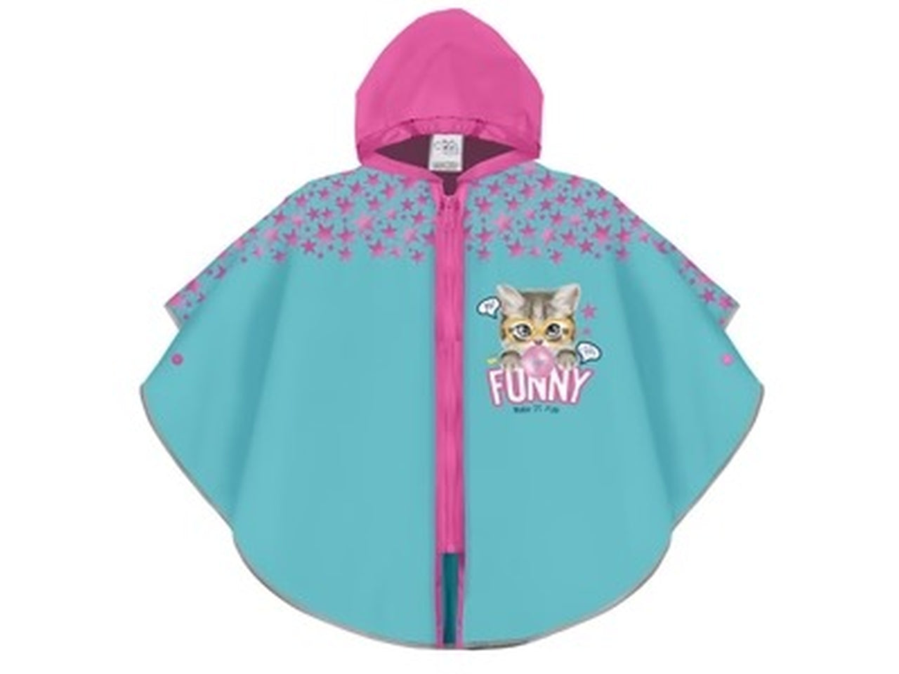 Poncho  kids pioggia  Funny cat zip+brd kids di colore azzurro
