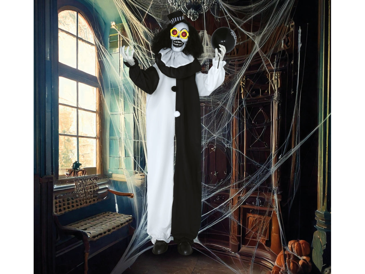 Scheletro clown 170cm con luce suono movimento