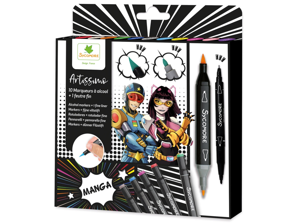 Sycomore - 10 Pennarelli ad Alcool Manga + 1 fineliner
