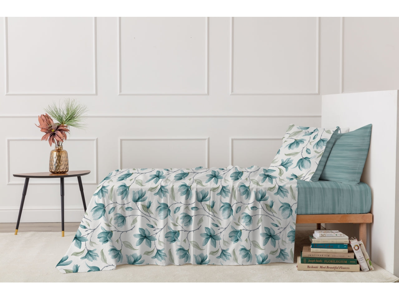 Magnolia completo letto cotone stampato 2 piazza di colore ottanio